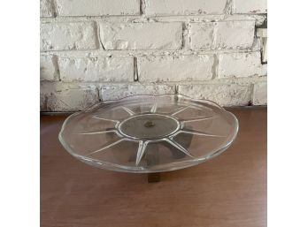 Vintage Lazy Susan With Wood Base