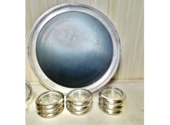 Vintage Silver  Plate & Glass Coasters - Set Of 10