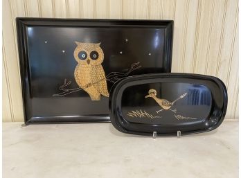 Vintage Couroc Owl Tray & Roadrunner Tray