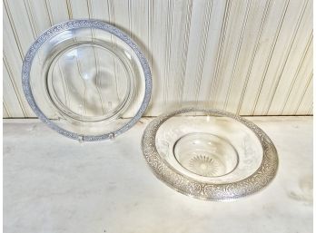 Silverplate & Glass Serving Plate And Bowl