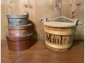 Vintage Wooden Mail Box & More - Set Of 4