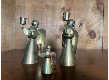 Vintage Brass & Copper Angel Candle Holders - Set Of 3