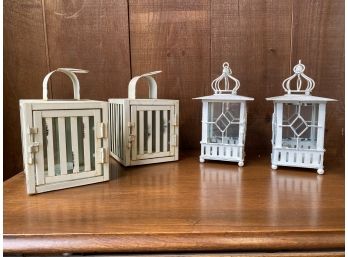 Vintage White Metal Lantern Votive Holders - Set Of 4