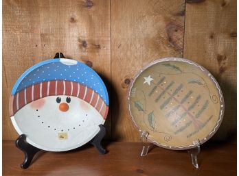 Pair Of Fun Hand Painted Holiday Wood Bowls