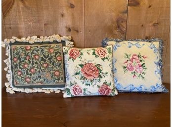 Vintage Needlepoint Throw Pillows  - Set Of 3