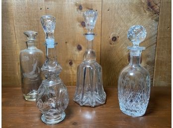 Vintage Crystal And Glass Decanters - Set Of 4