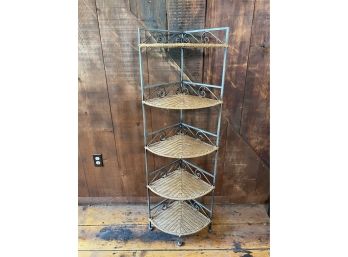 Corner Wicker & Iron Corner Etagere