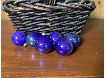 Basket Of 26 Purple Glass Ornaments