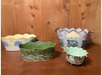 Hand Painted Metal Planters - Set Of 4