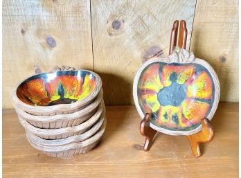 Set Of 6 - Hand Painted Ceramic Bowls