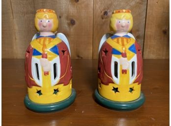 Pair Of Ceramic Angel Votive And Candle Holder