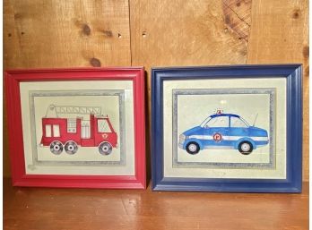 Wood Framed Fire Truck & Police Car Prints