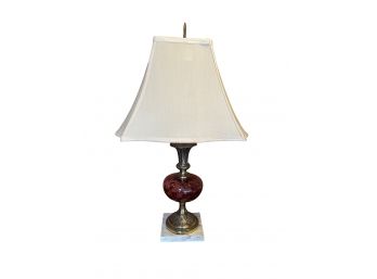 Vintage Ruby Red Glass And Brass Table Lamp