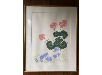 Block Print, 'Geranium' By Marie Alpert, Signed