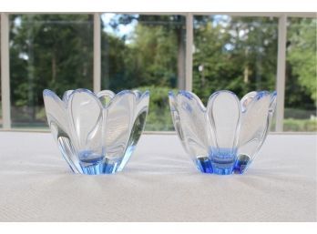 Beautiful Pair Of Blue Crystal Orrefor Bowls