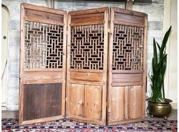 An Antique Paneled Exotic Hardwood Asian Screen