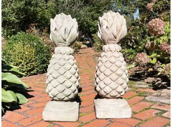 A Pair Of Cast Stone Pineapple Form Garden Ornaments