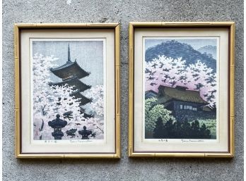 A Pair Of Gorgeous Vintage Asian Prints In Gilt Wood Frames