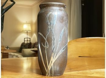 A Vintage Sterling Silver On Bronze Vase