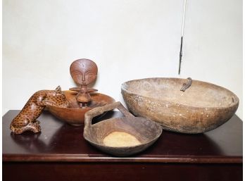 Primitive Wood Vessels And Carvings