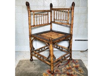 An Unusual Vintage Tortoise Rattan Corner Seat