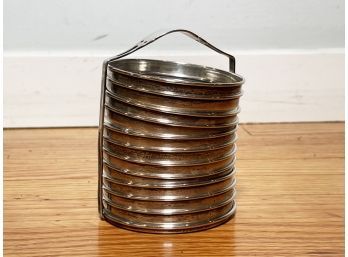 A Set Of Vintage Cut Glass And Sterling Silver Coasters And Caddy By Gorham