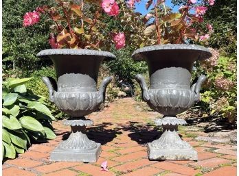 A Pair Of Vintage Cast Aluminum Urns