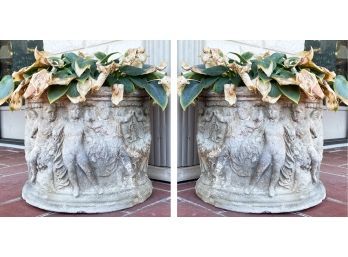 A Pair Of Vintage Cast Stone Classically Inspired Planters