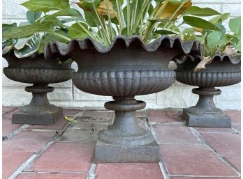 A Set Of 3 Antique Cast Iron Urns