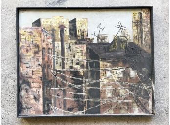 A Vintage Oil On Canvas Cityscape, Signed Webster, Dated 1961