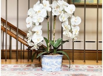 A Silk Orchid In A Transferware Pot