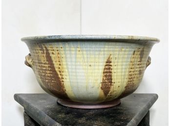 A Large Glazed Earthenware Bowl, Signed On Base