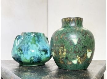 A Pair Of Vintage Glazed Ceramic Vessels