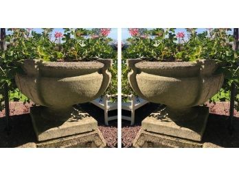 A Pair Of Large Cast Stone Outdoor Planters