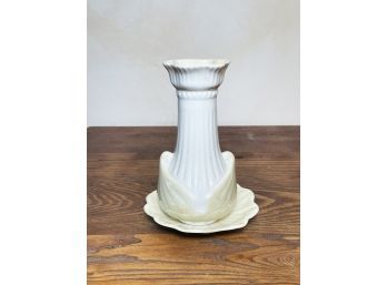 A Belleek Vase And Under Dish