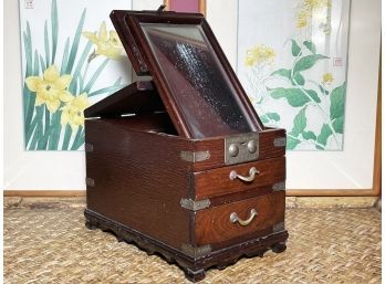 An Antique Men's Travel Chest In Campaign Style W/ Shaving Mirror