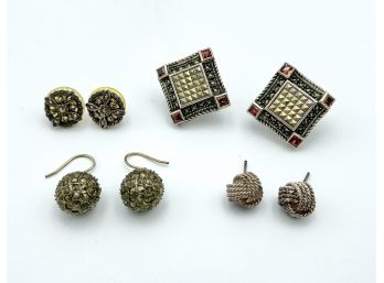 Four Pairs Of Vintage Marcasite On Sterling Earrings