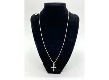 Italian Sterling 20 Inch Necklace With Sterling Cross - Marked 925