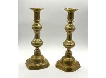 Pair Of Large Vintage Brass Candlesticks