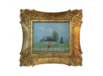 Vintage Folk Art Style Landscape Oil On Board By Jane Scott