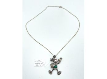 Vintage Mickey Mouse Marcasite And Sterling Pendant With 20 Inch Chain