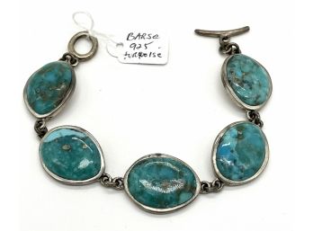 Vintage 7 Inch Sterling Turquoise Bracelet - Marked Barse 925