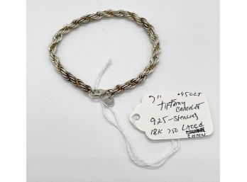 Tiffany 7 Inch Sterling Bracelet Marked 925 With 18K Laced Chain Marked 750