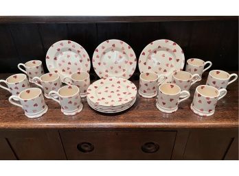 Pink Hearts By Emma Bridgewater Mugs & Dessert Plates, Made In UK, $675 Retail