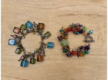 Two Artist Designed Colorful Glass Beaded Bracelets