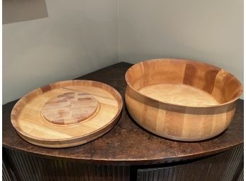 Two Oversized Wood Serving Vessels By The Vermont Bowl Company For Williams Sonoma