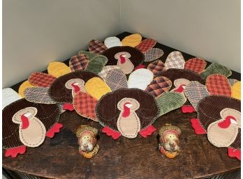 Adorable Turkey Placemats With Silverware Pockets & Turkey Salt And Pepper Shakers