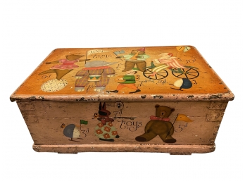 Antique Painted Wooden Toy Chest