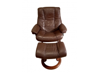 Ekornes Stressless Leather Recliner & Ottoman With Stressless Personal Table, Made In Norway