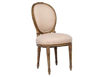 Carved Wood Gilt Painted Round Back Upholstered Chair